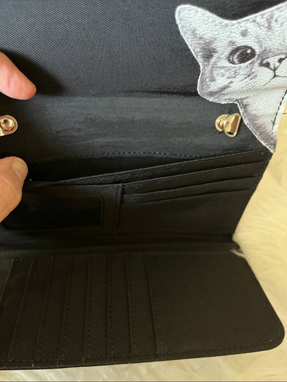 🆕 Peeking Cat Wallet Black White Zip Up Strap Gift Purse Book Modern Art Design - Picture 7 of 11